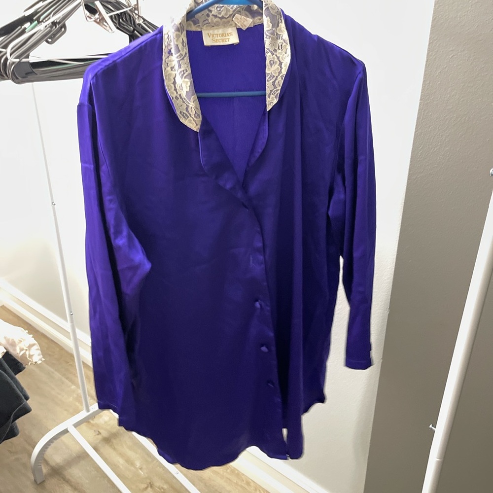 Purple lace victoria secret gold label button up sleep shirt
